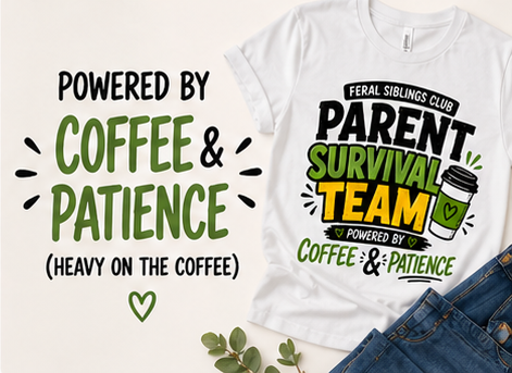 Parent Survival Team – Powered by Coffee & Patience Tee