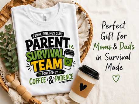 Parent Survival Team – Powered by Coffee & Patience Tee