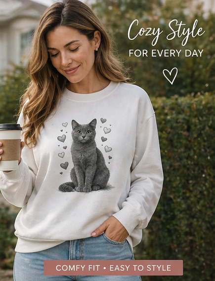 Gray Cat with Heart T-Shirt
