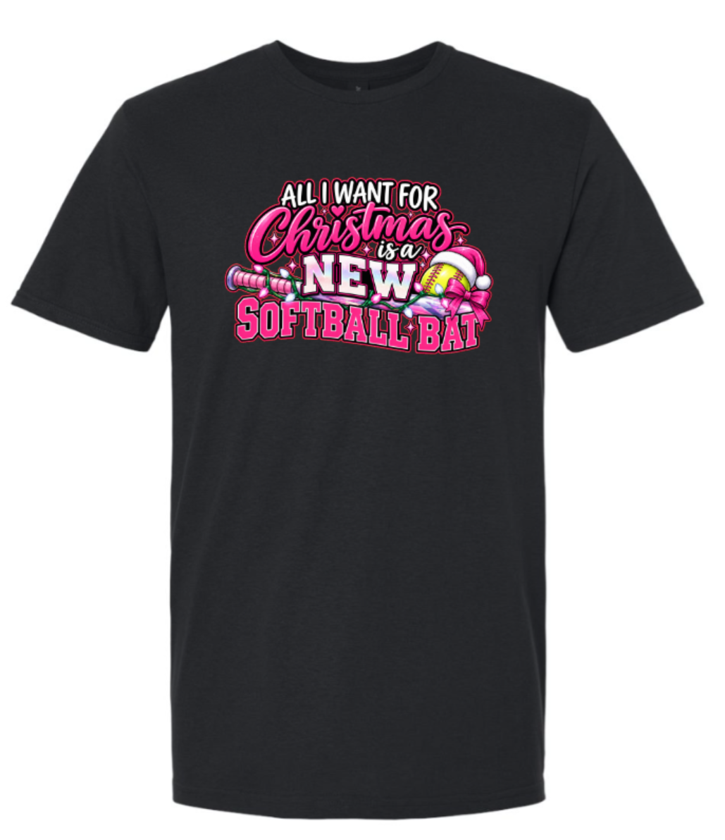 🎄 All I Want for Christmas Is a New Softball Bat Tee 🥎