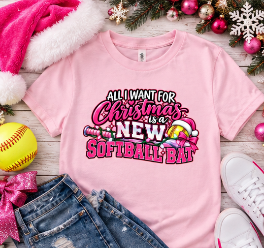🎄 All I Want for Christmas Is a New Softball Bat Tee 🥎