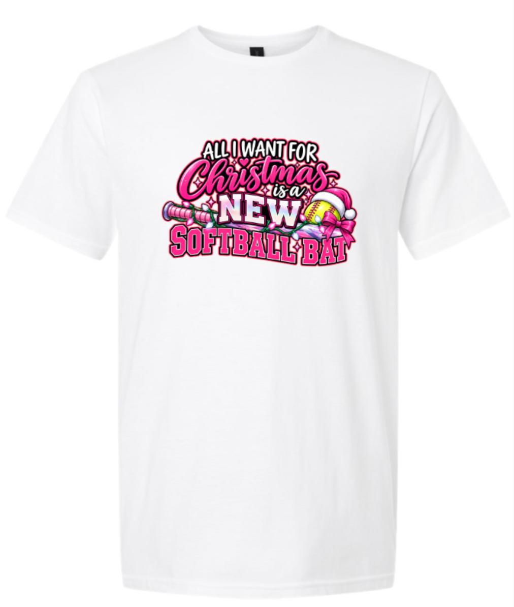 🎄 All I Want for Christmas Is a New Softball Bat Tee 🥎