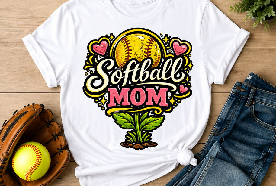 Mom Softball Flower Tee - Cotton Collection
