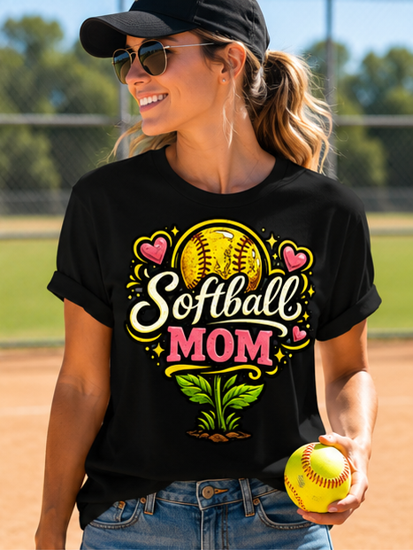 Mom Softball Flower Tee - Cotton Collection