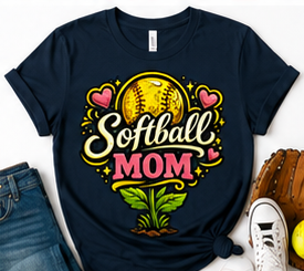Mom Softball Flower Tee - Cotton Collection