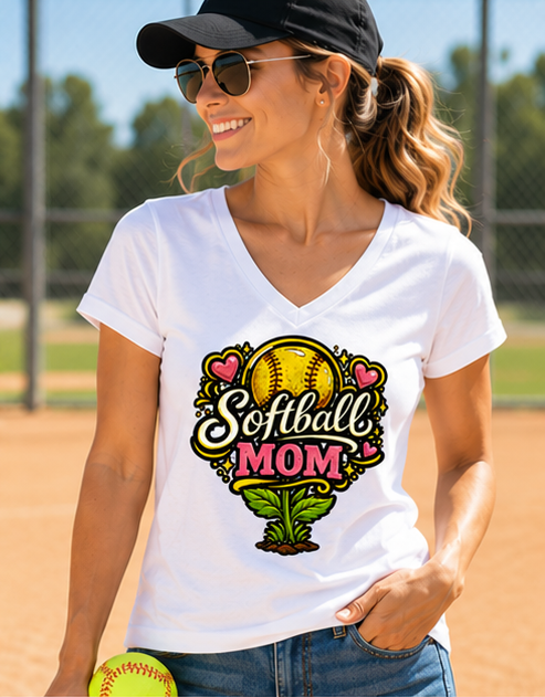 Mom Softball Flower Tee - Cotton Collection