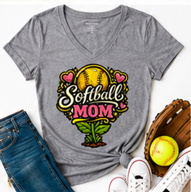 Mom Softball Flower Tee - Cotton Collection