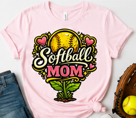 Mom Softball Flower Tee - Cotton Collection