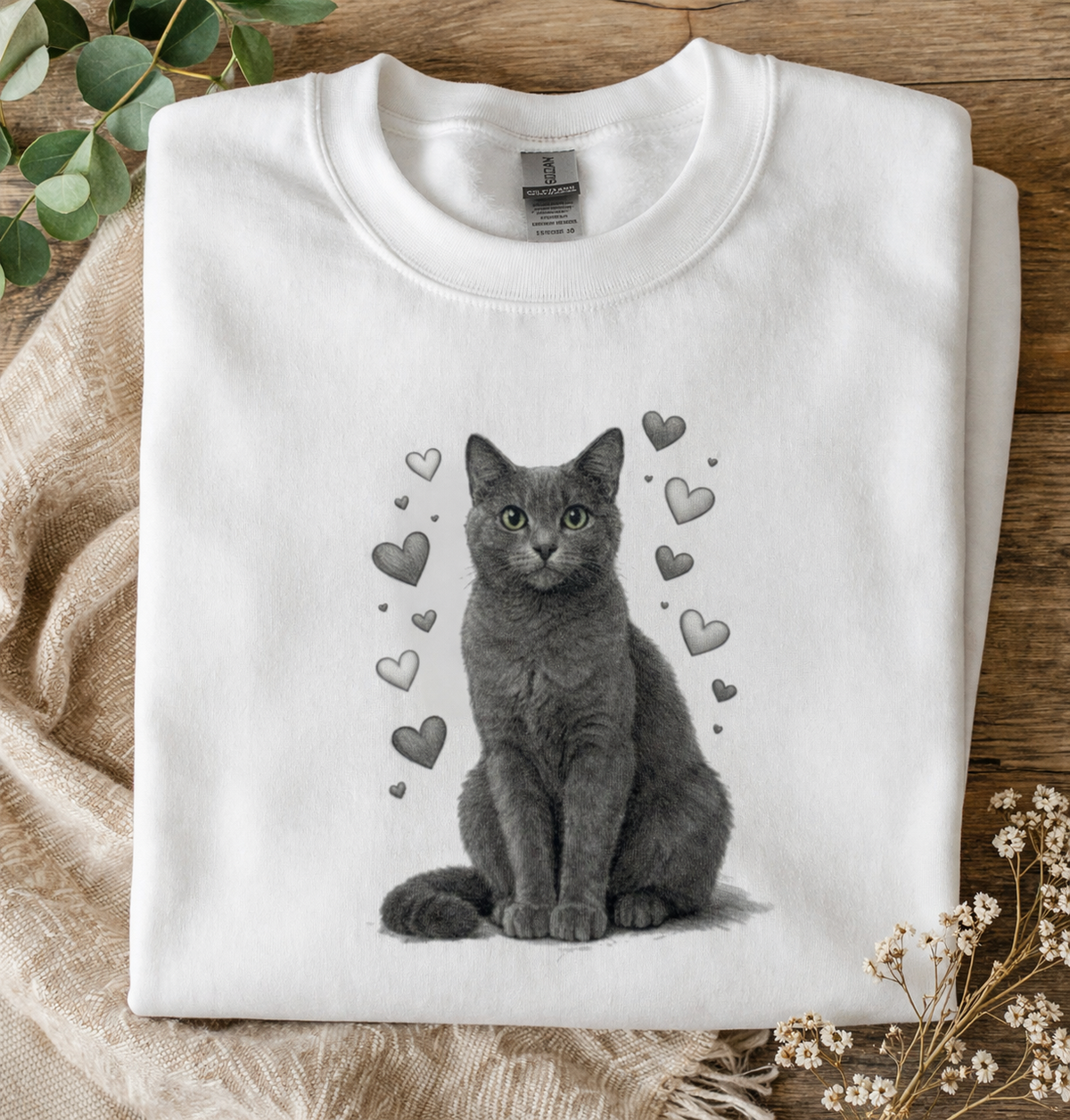 Gray Cat with Heart T-Shirt