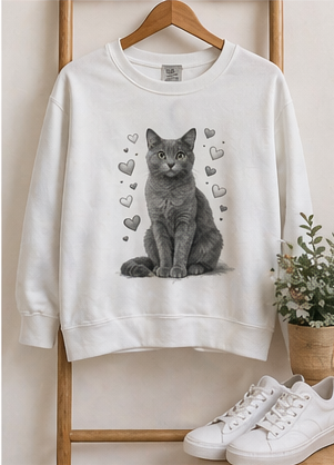 Gray Cat with Heart T-Shirt