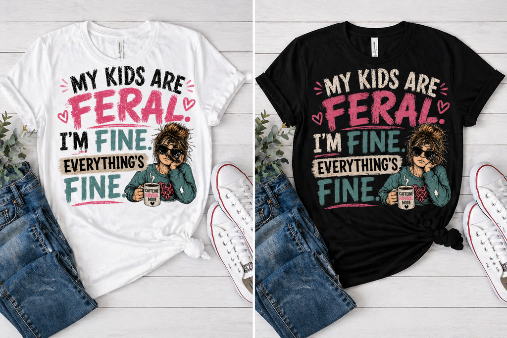 My Kids Are Feral. I'm Fine. Everything's Fine. | Funny Mom Graphic T-Shirt